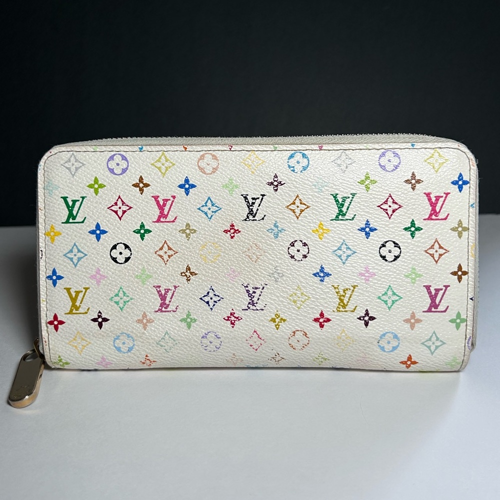 Louis Vuitton White Murakami Zip Around Wallet